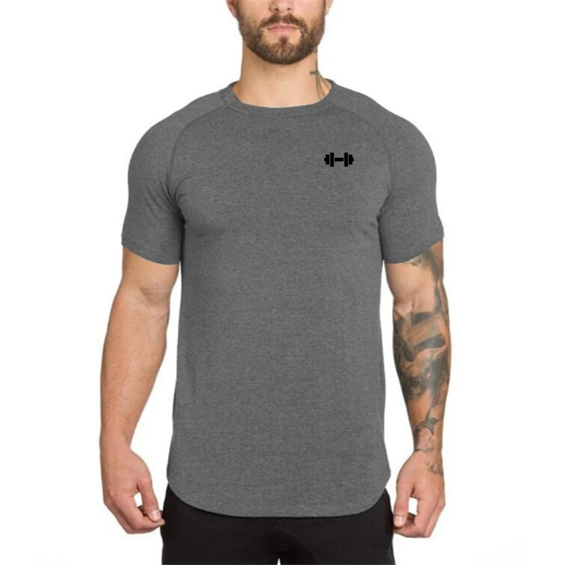 2023 Men T-shirt Male Sports Gym Muscle Fitness T Shirt Blouses Loose Short Sleeve Summer Bodybuilding Tee Tops Men's Clothing