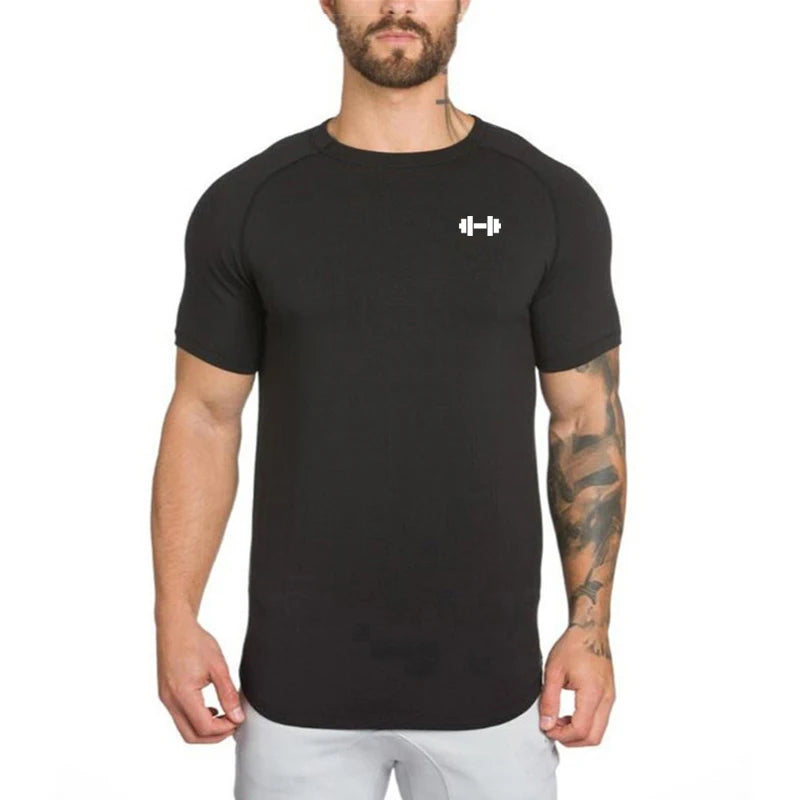 2023 Men T-shirt Male Sports Gym Muscle Fitness T Shirt Blouses Loose Short Sleeve Summer Bodybuilding Tee Tops Men's Clothing