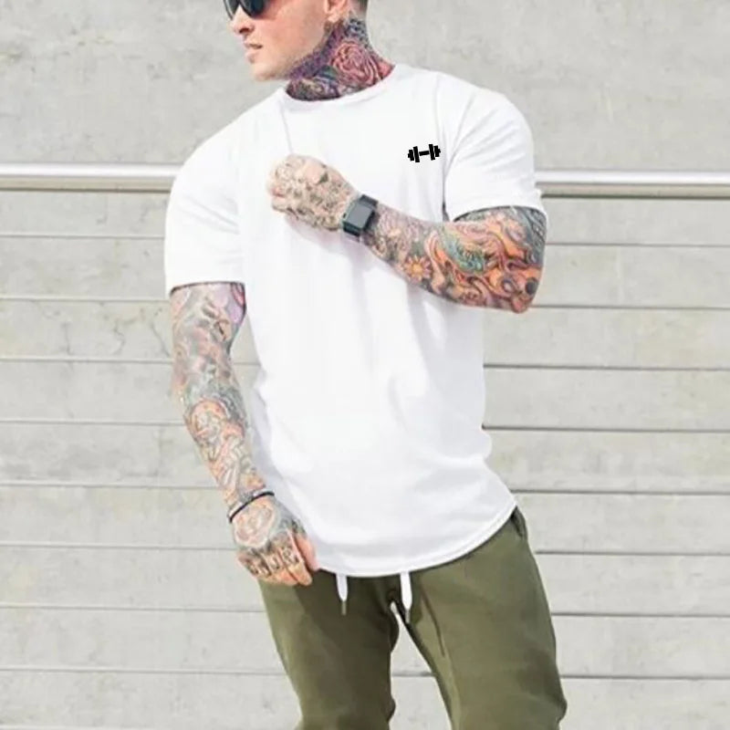 2023 Men T-shirt Male Sports Gym Muscle Fitness T Shirt Blouses Loose Short Sleeve Summer Bodybuilding Tee Tops Men's Clothing