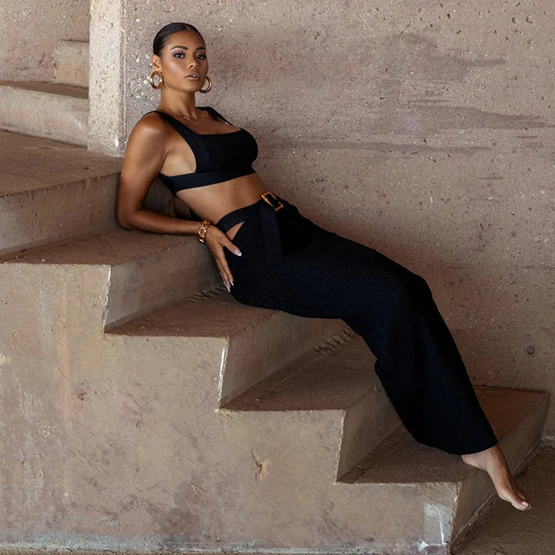 Women's 2 Piece Dress Sets Outfit Knit Ribbed Women Cutout Long Skirt Suit and Tank Top Bodycon Long Skirts 2 Pieces Set Clothes
