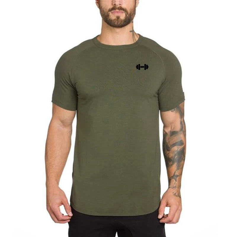 2023 Men T-shirt Male Sports Gym Muscle Fitness T Shirt Blouses Loose Short Sleeve Summer Bodybuilding Tee Tops Men's Clothing