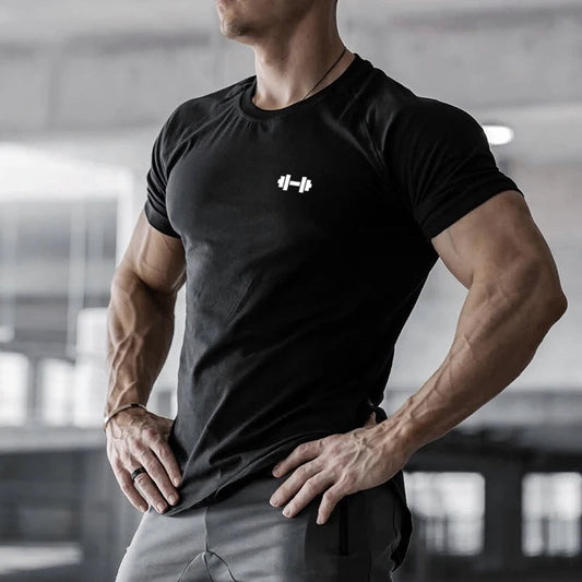 2023 Men T-shirt Male Sports Gym Muscle Fitness T Shirt Blouses Loose Short Sleeve Summer Bodybuilding Tee Tops Men's Clothing
