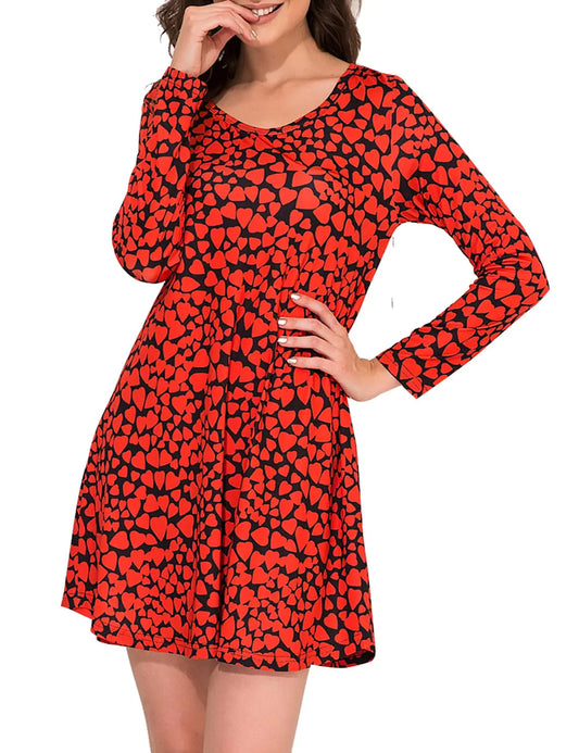Aphratti Women’s Long Sleeve Cute Valentines Day Dresses Clothes Outfits Heart Print Casual Tunic Dress Love Heart Small